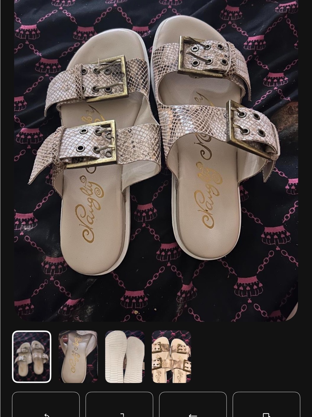 Snakeskin Double-Buckle Slide Sandals - Pink Beige By Naughty Money